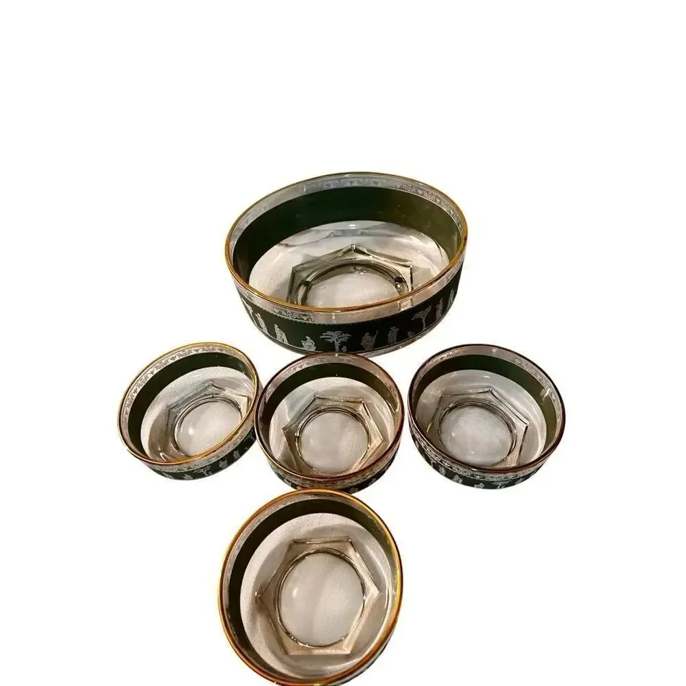 Vintage Jeanette HELLENIC GREEN WEDGEWOOD GREEK Glass Bowl Set